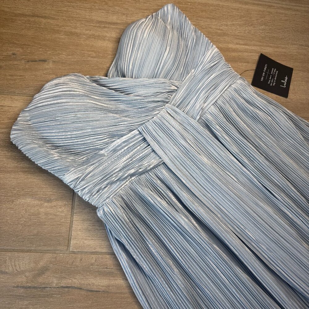NWT Lulus Light Blue Satin Strapless Maxi Dress - Size Small